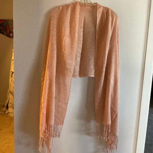 Lightweight Peach Colored Woven Shawl with Matching Sequins on one side - OS